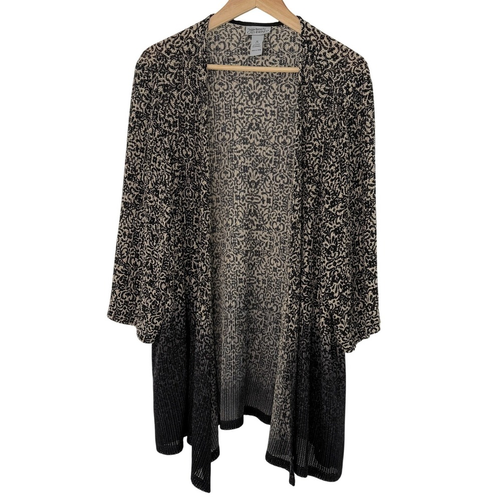 Maggie Barnes for Catherines 1X Ombre Black‎ Beige Sheer Knit Kimono Cardigan